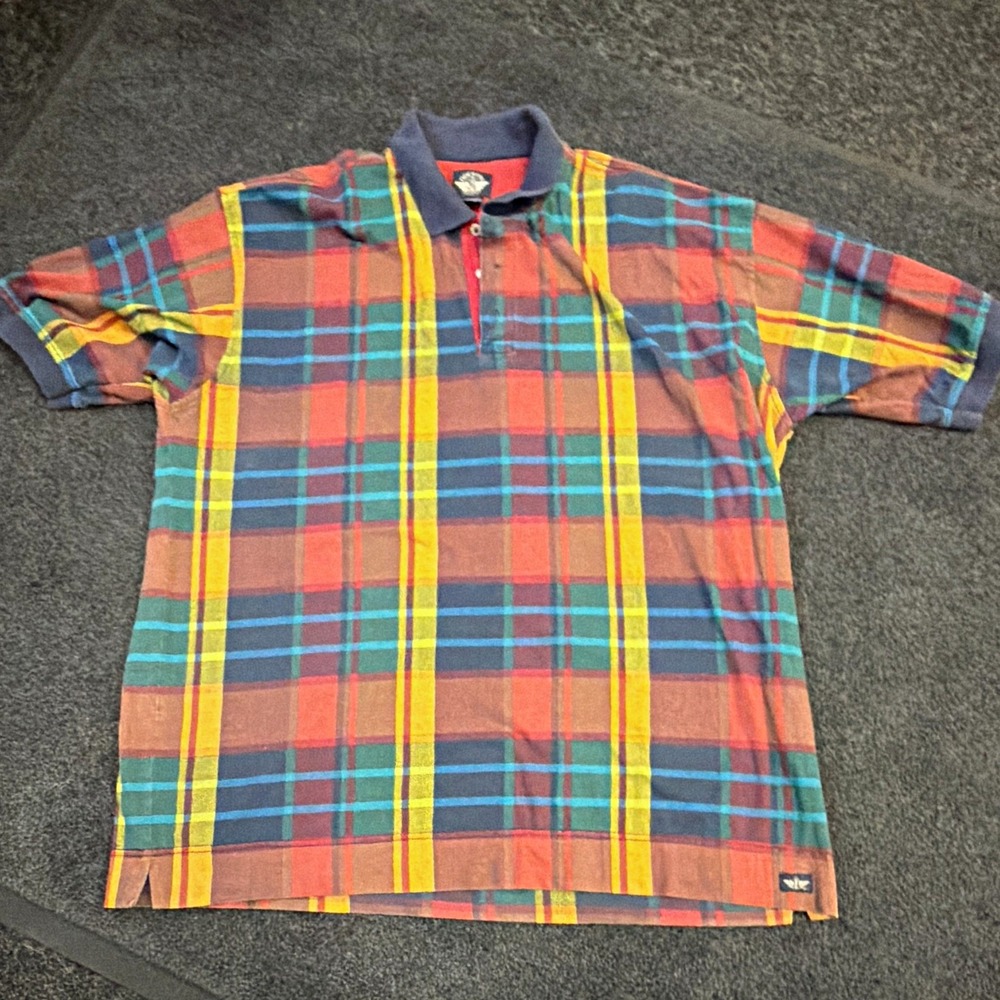 Dockers Mens XL Regular Plaid Multicolor Cotton SS Button Collared Polo Shirt